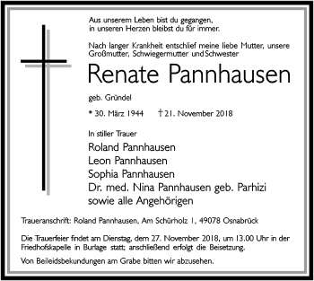 Traueranzeige von Renate Pannhausen von SYK