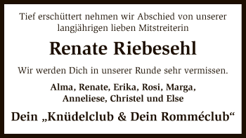 Traueranzeige von Renate Riebesehl von SYK