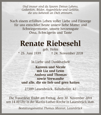 Traueranzeige von Renate Riebesehl von SYK