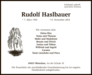 Traueranzeige von Rudolf Haslbauer von SYK