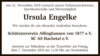 Traueranzeige von Ursula Engelke von SYK