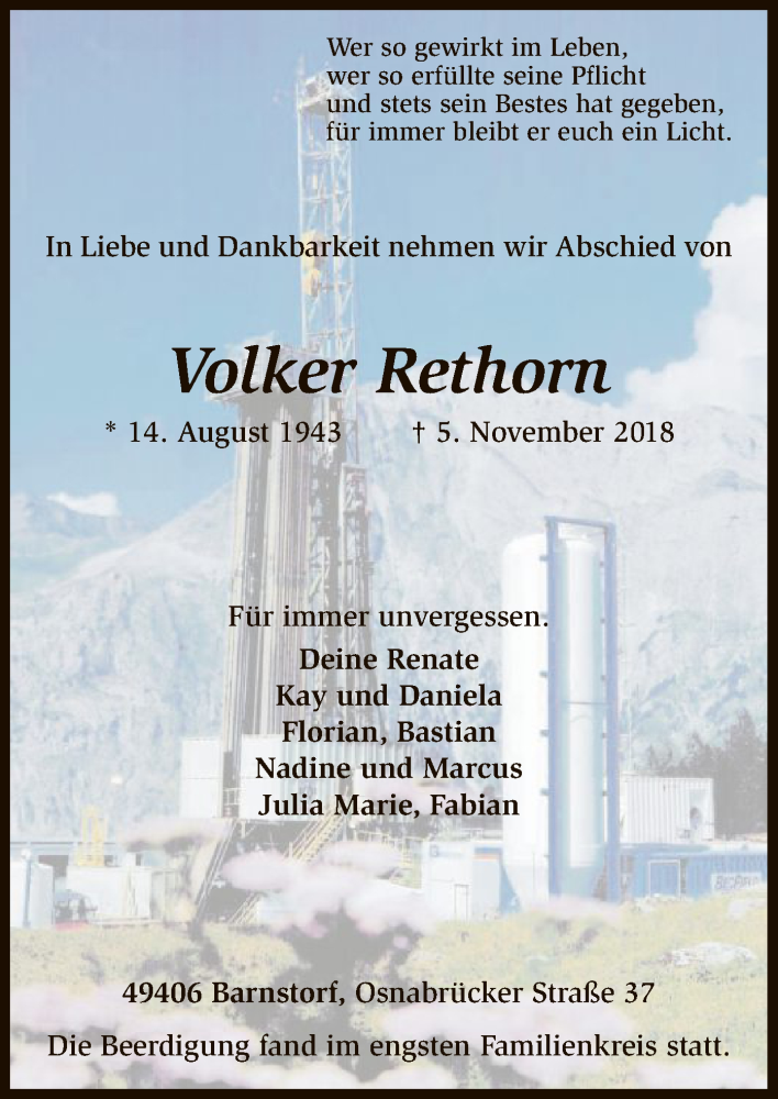  Traueranzeige für Volker Rethorn vom 09.11.2018 aus SYK