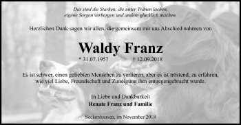 Traueranzeige von Waldy Franz von SYK