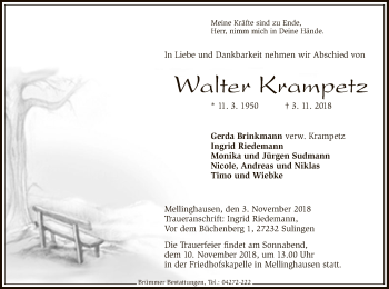 Traueranzeige von Walter Krampetz von SYK