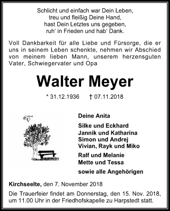 Traueranzeige von Walter Meyer von SYK