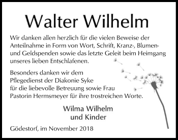 Traueranzeige von Walter Wilhelm von SYK