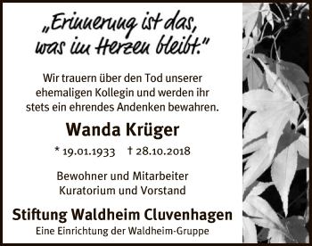 Traueranzeige von Wanda Krüger von SYK