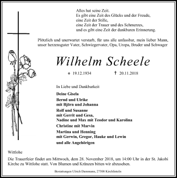 Traueranzeige von Wilhelm Scheele von SYK