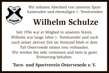 Traueranzeige von Wilhelm Schulze von SYK