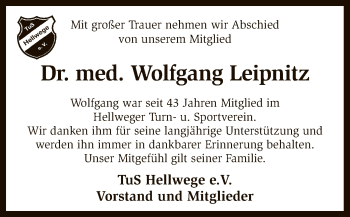 Traueranzeige von Wolfgang Leipnitz von SYK