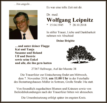 Traueranzeige von Wolfgang Leipnitz von SYK