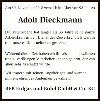 Traueranzeige von Adolf Dieckmann von SYK