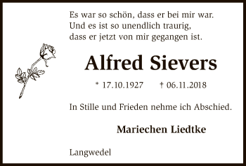 Traueranzeige von Alfred Sievers von SYK