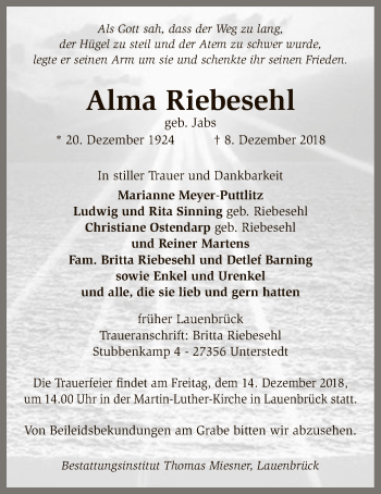 Traueranzeige von Alma Riebesehl von SYK