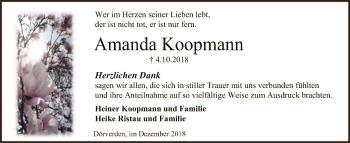 Traueranzeige von Amanda Koopmann von SYK