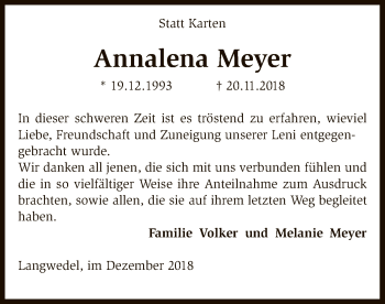 Traueranzeige von Annalena Meyer von SYK