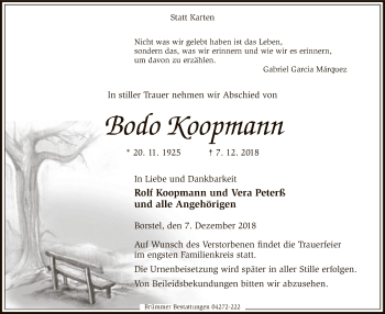 Traueranzeige von Bodo Koopmann von SYK