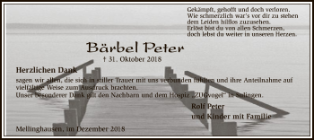 Traueranzeige von Bärbel Peter von SYK