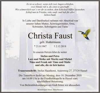 Traueranzeige von Christa Faust von SYK