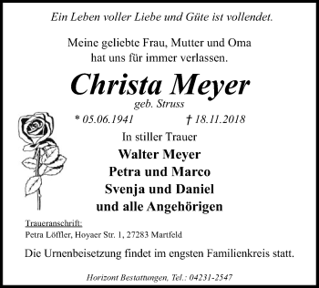 Traueranzeige von Christa Meyer von SYK