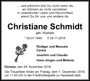 Traueranzeige von Christiane Schmidt von SYK