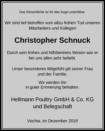 Traueranzeige von Christopher Schnuck von SYK