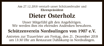 Traueranzeige von Dieter Osterholz von SYK