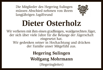 Traueranzeige von Dieter Osterholz von SYK