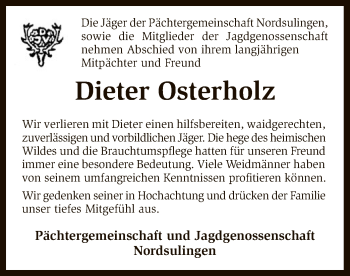 Traueranzeige von Dieter Osterholz von SYK