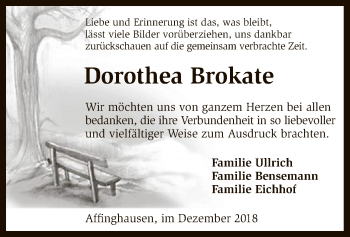 Traueranzeige von Dorothea Brokate von SYK