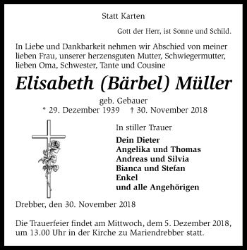 Traueranzeige von Elisabeth Müller von SYK