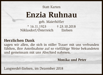 Traueranzeige von Enzia Ruhnau von SYK