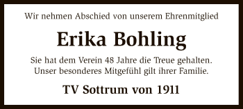 Traueranzeige von Erika Bohling von SYK