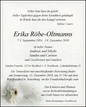 Traueranzeige von Erika Röbe-Oltmanns von SYK
