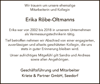 Traueranzeige von Erika Röbe-Oltmanns von SYK