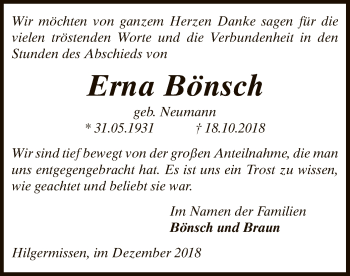 Traueranzeige von Erna Bönsch von SYK