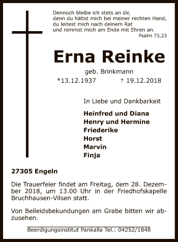 Traueranzeige von Erna Reinke von SYK