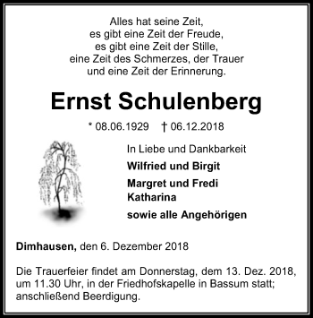 Traueranzeige von Ernst Schulenberg von SYK