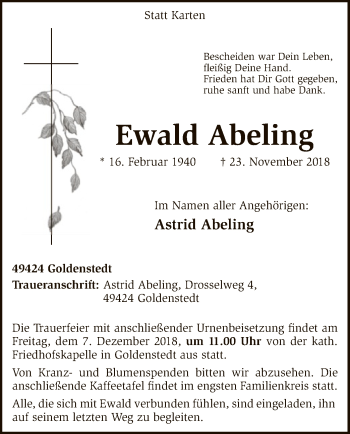 Traueranzeige von Ewald Abeling von SYK