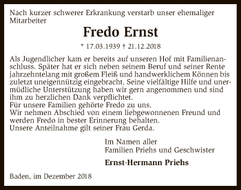 Traueranzeige von Fredo Ernst von SYK