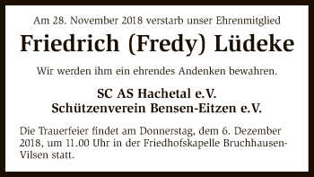 Traueranzeige von Friedrich Lüdeke von SYK