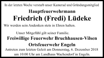 Traueranzeige von Friedrich Lüdeke von SYK