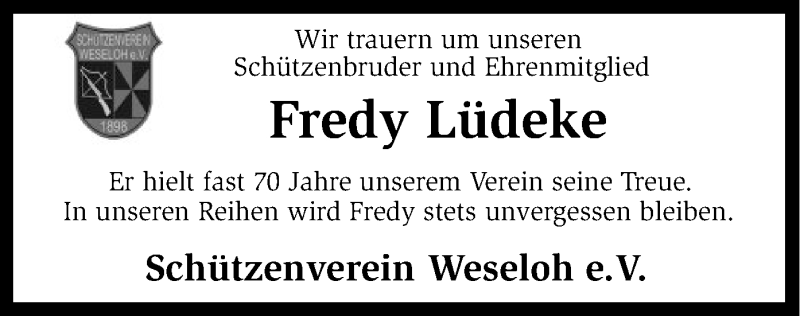  Traueranzeige für Friedrich Lüdeke vom 03.12.2018 aus SYK