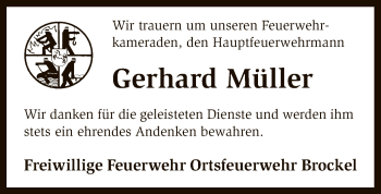 Traueranzeige von Gerhard Müller von SYK