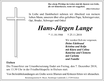 Traueranzeige von Hans-Jürgen Lange von SYK