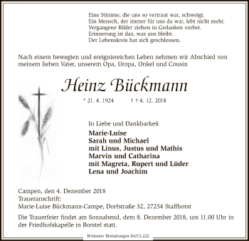 Traueranzeige von Heinz Blickmann von SYK