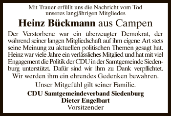 Traueranzeige von Heinz Bückmann von SYK