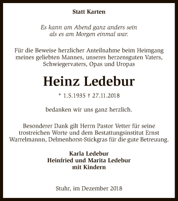 Traueranzeige von Heinz Ledebur von SYK