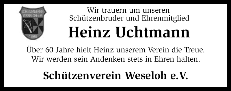  Traueranzeige für Heinz Uchtmann vom 03.12.2018 aus SYK