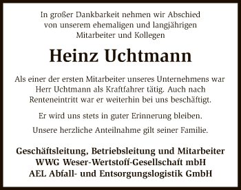 Traueranzeige von Heinz Uchtmann von SYK